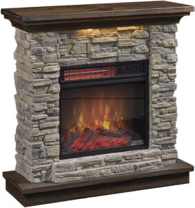 duraflame® wall mantel electric fireplace with remote control, smoky gray stone