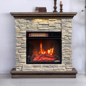 duraflame® Wall Mantel Electric Fireplace with Remote Control, Smoky Gray Stone
