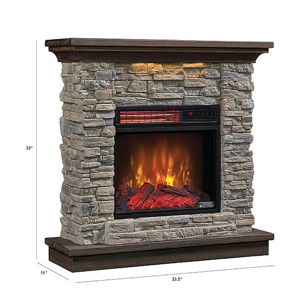 duraflame® Wall Mantel Electric Fireplace with Remote Control, Smoky Gray Stone