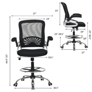 POWERSTONE Drafting Chair, Tall Office Chair for Standing Desk with Footrest and Flip-Up Armrests Ergonomic Adjustable Height Stool Computer Chair