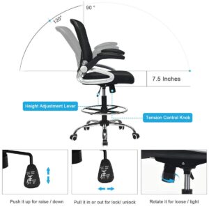 POWERSTONE Drafting Chair, Tall Office Chair for Standing Desk with Footrest and Flip-Up Armrests Ergonomic Adjustable Height Stool Computer Chair
