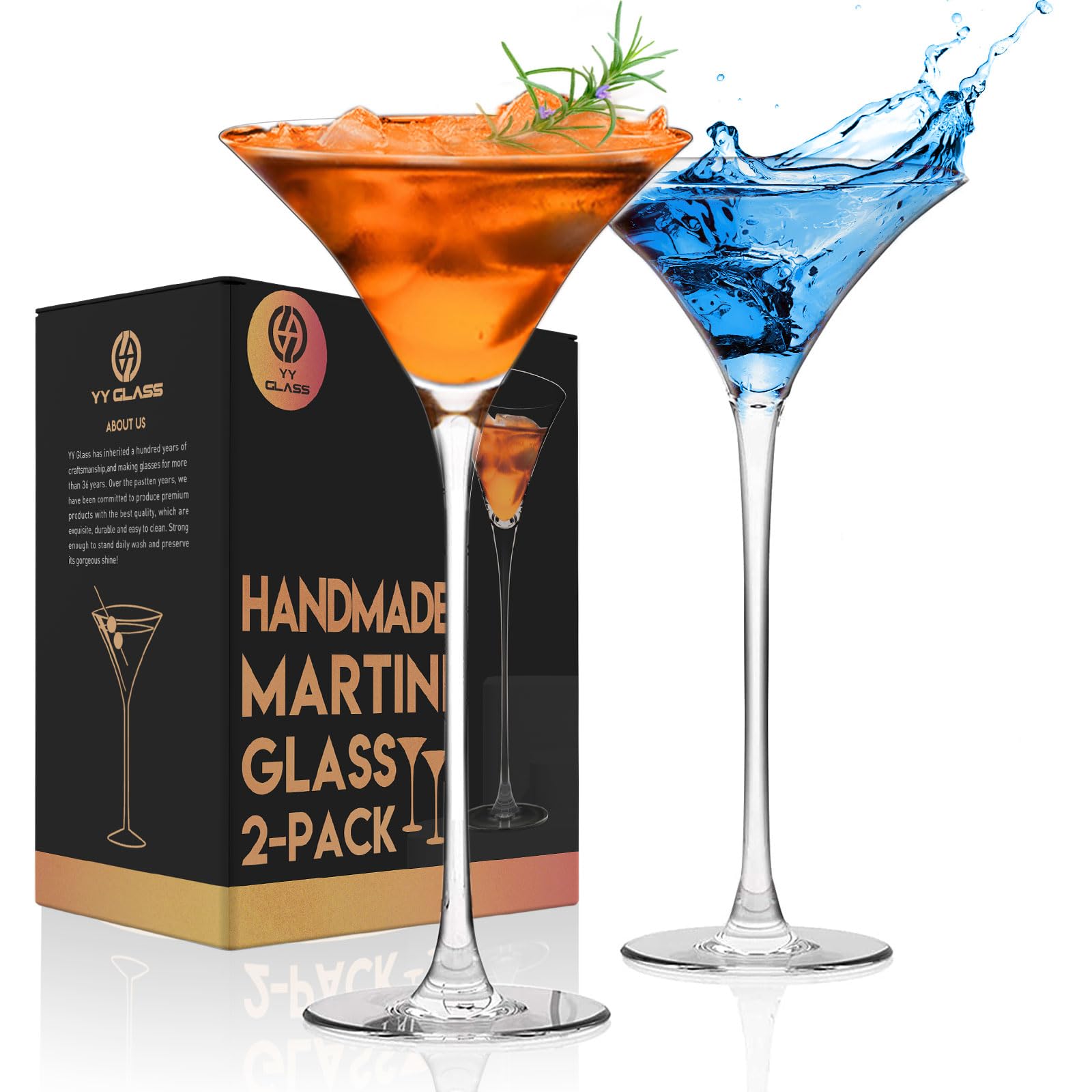 YY Martini Glasses Set of 2-8.5oz Bar Glasses, Crystal Tall Coupe Cocktail Glass with Stem for Martini, Manhattan, Margarita & Cocktails