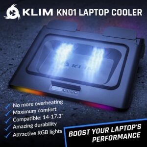 KLIM KN01 RGB Laptop Cooling Pad - New 2023 - Powerful Turbo-Laptop Fans (3600 RPM) - Rubber Seal and Dust Filters for Maximum Performance - Gaming Laptop Cooler to Avoid Overheating - 15.6-17.3 inch