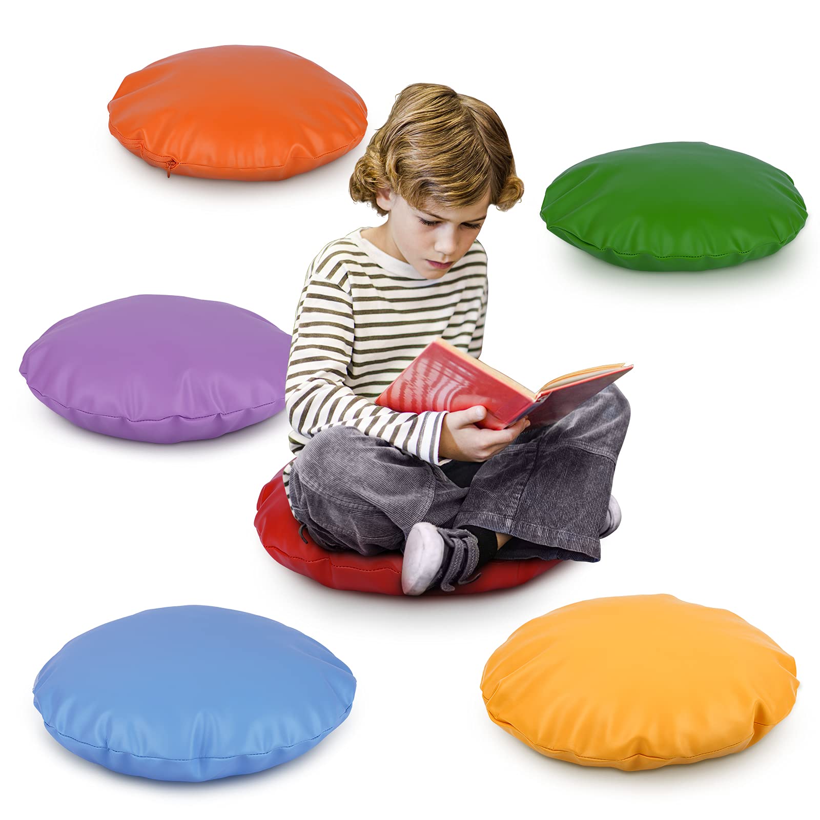 GAMENOTE Round Floor Cushions for Classroom - Comfy Memory Flexible Seating Floor Seat Cushion for Kids Distance Learning (6 Pieces)
