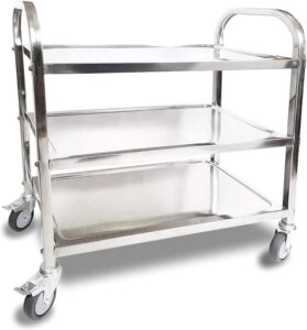 itina 3 tier stainless steel utility cart with locking wheels l29.5× w16× h33inch 330lbs total load capacity kitchen island trolley catering storage cart for kitchen restaurant hotel cafe home