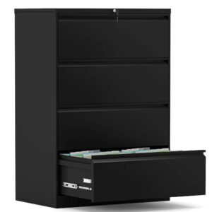 aobabo 4 drawer lateral steel file organizing cabinet with locking system and adjustable hanging bars for letter/legal size paper, black