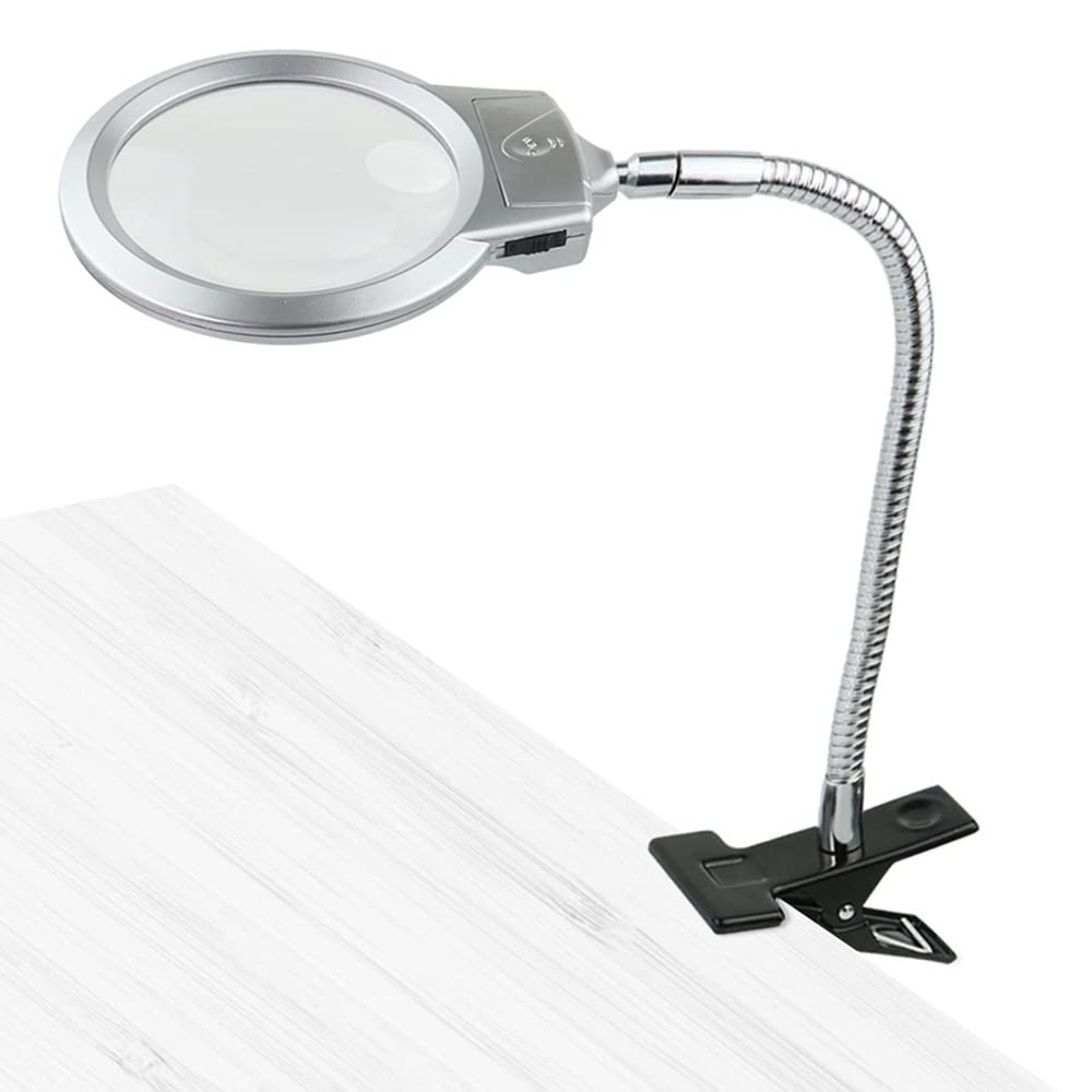 Meichoon Magnifying Lamp with Light,Clamp Magnifier,Clip-on Table Bright LED Lighted Magnifying Glasses,for Reading Diamond Painting Cross Stitch