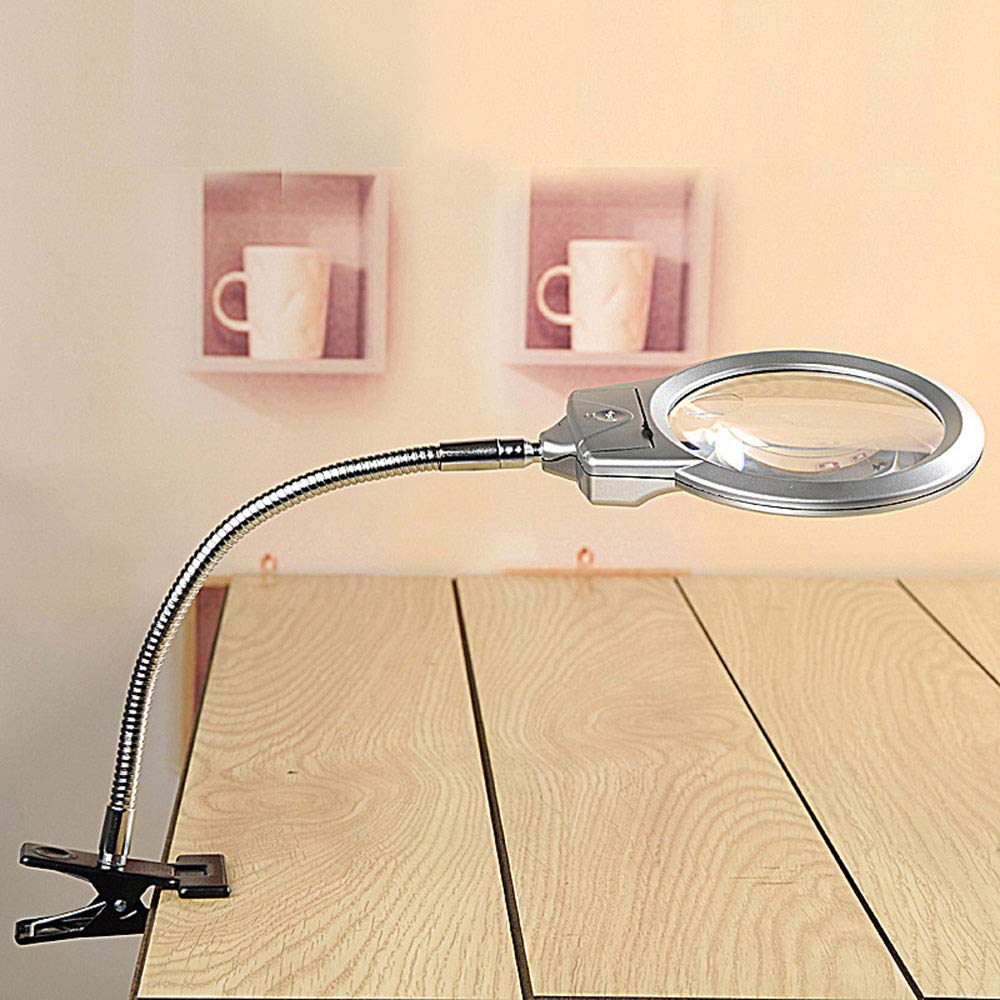 Meichoon Magnifying Lamp with Light,Clamp Magnifier,Clip-on Table Bright LED Lighted Magnifying Glasses,for Reading Diamond Painting Cross Stitch