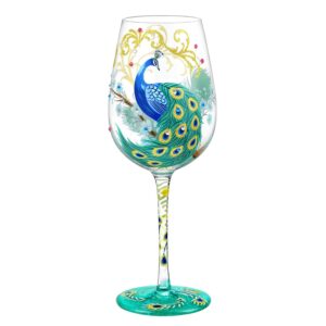 nymphfable hand-painted wine glass coloured peacock artisan painted 15oz personalised gift for best friend