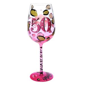 nymphfable 50th birthday wine glass hand-painted wine glass for women 15oz personalised birthday gift