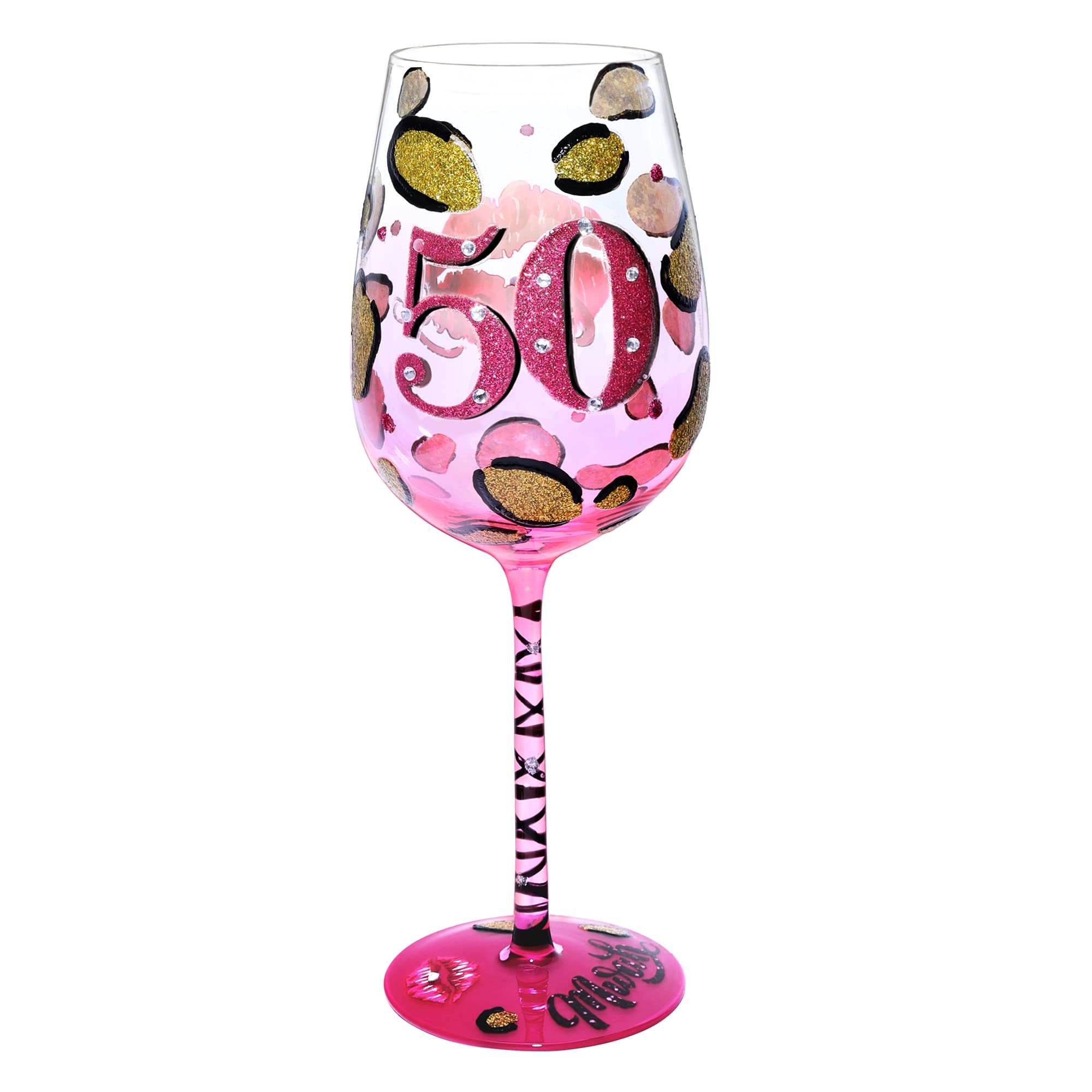 NymphFable 50th Birthday Wine Glass Hand-painted Wine Glass for Women 15oz Personalised Birthday Gift