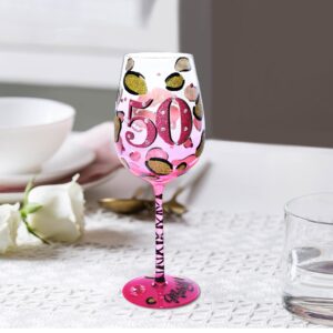 NymphFable 50th Birthday Wine Glass Hand-painted Wine Glass for Women 15oz Personalised Birthday Gift