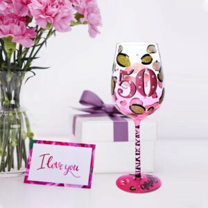 NymphFable 50th Birthday Wine Glass Hand-painted Wine Glass for Women 15oz Personalised Birthday Gift