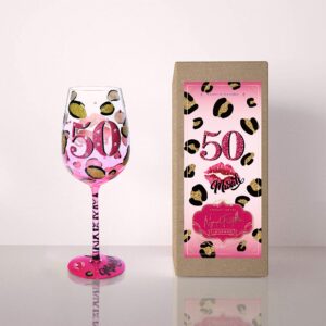 NymphFable 50th Birthday Wine Glass Hand-painted Wine Glass for Women 15oz Personalised Birthday Gift