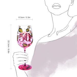 NymphFable 50th Birthday Wine Glass Hand-painted Wine Glass for Women 15oz Personalised Birthday Gift