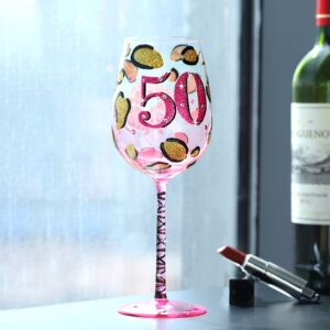 NymphFable 50th Birthday Wine Glass Hand-painted Wine Glass for Women 15oz Personalised Birthday Gift