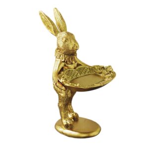bestoyard retro jewelry tray ring dish golden easter bunny figurine spring easter tabletop decoration resin rabbit statue jewelry organizer trinket plate for home
