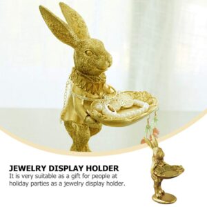 BESTOYARD Retro Jewelry Tray Ring Dish Golden Easter Bunny Figurine Spring Easter Tabletop Decoration Resin Rabbit Statue Jewelry Organizer Trinket Plate for Home