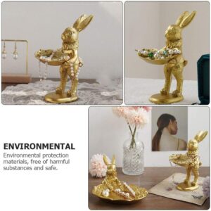 BESTOYARD Retro Jewelry Tray Ring Dish Golden Easter Bunny Figurine Spring Easter Tabletop Decoration Resin Rabbit Statue Jewelry Organizer Trinket Plate for Home