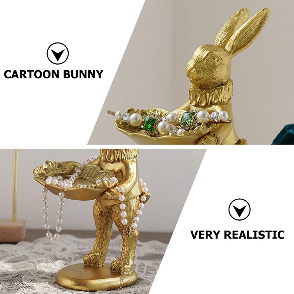 BESTOYARD Retro Jewelry Tray Ring Dish Golden Easter Bunny Figurine Spring Easter Tabletop Decoration Resin Rabbit Statue Jewelry Organizer Trinket Plate for Home