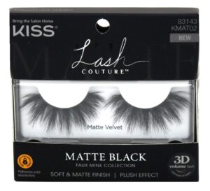 kiss lash couture matte black faux mink 3d matte velvet (pack of 6)