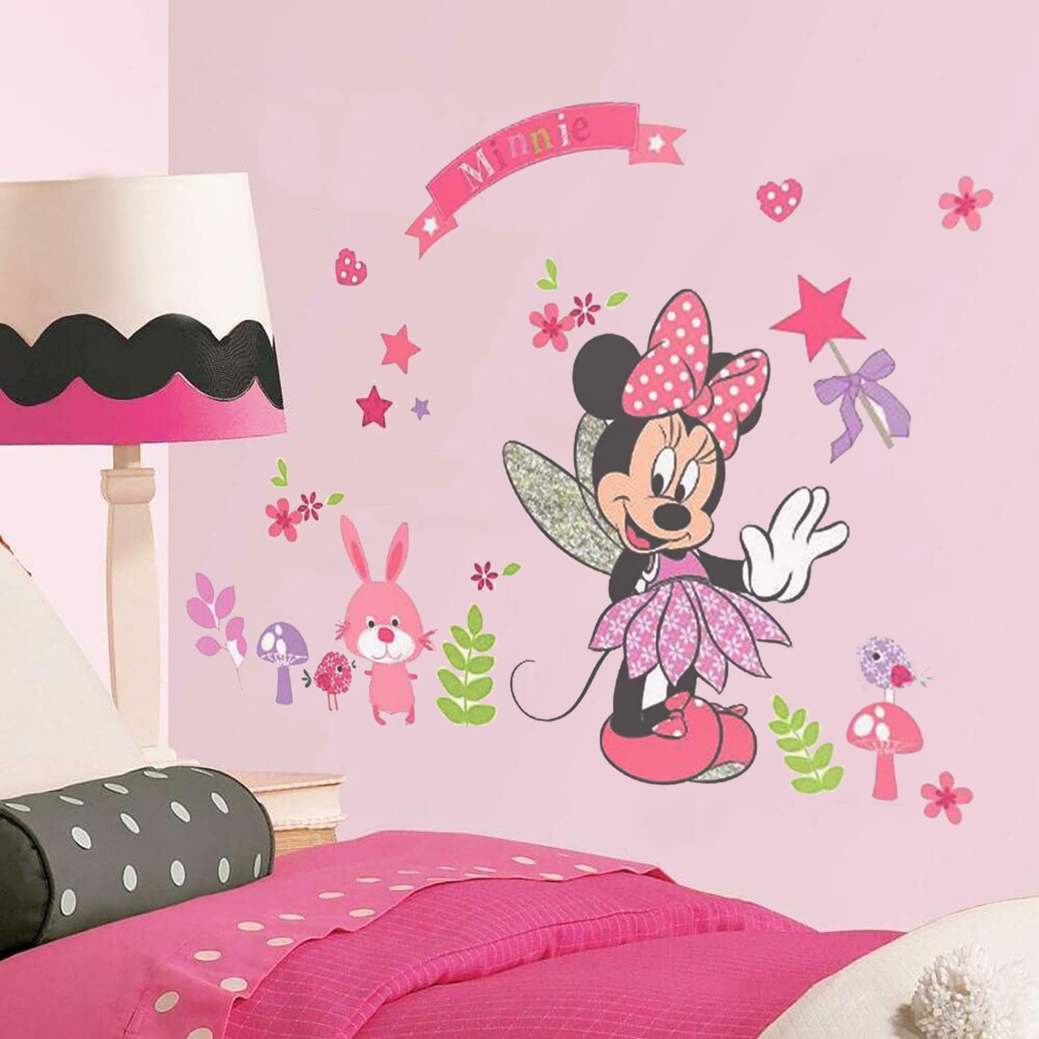 Large Mickey and Minnie Mouse Wall Decals for Kids Baby Bedroom Nursery, Disney Mirror Window Walls Stickers Removeable Vinyl Cartoon Peel and Stick (Minnie Pink)