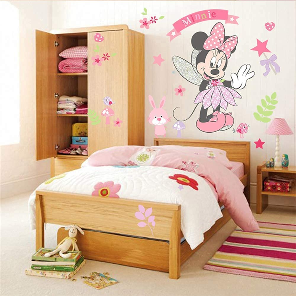 Large Mickey and Minnie Mouse Wall Decals for Kids Baby Bedroom Nursery, Disney Mirror Window Walls Stickers Removeable Vinyl Cartoon Peel and Stick (Minnie Pink)