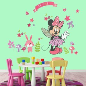 Large Mickey and Minnie Mouse Wall Decals for Kids Baby Bedroom Nursery, Disney Mirror Window Walls Stickers Removeable Vinyl Cartoon Peel and Stick (Minnie Pink)