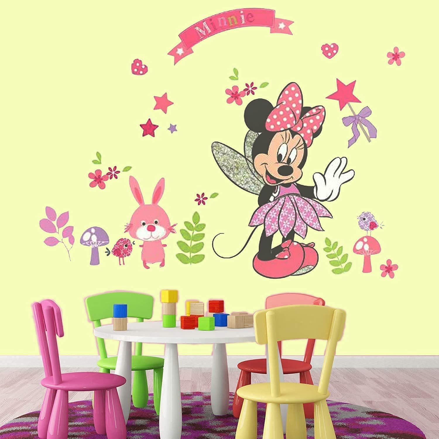 Large Mickey and Minnie Mouse Wall Decals for Kids Baby Bedroom Nursery, Disney Mirror Window Walls Stickers Removeable Vinyl Cartoon Peel and Stick (Minnie Pink)