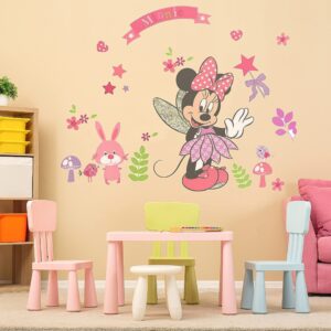 Large Mickey and Minnie Mouse Wall Decals for Kids Baby Bedroom Nursery, Disney Mirror Window Walls Stickers Removeable Vinyl Cartoon Peel and Stick (Minnie Pink)