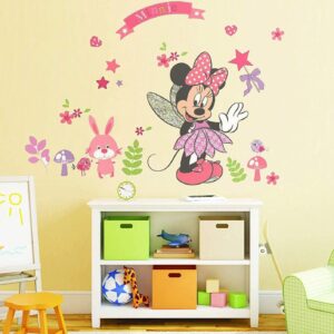 Large Mickey and Minnie Mouse Wall Decals for Kids Baby Bedroom Nursery, Disney Mirror Window Walls Stickers Removeable Vinyl Cartoon Peel and Stick (Minnie Pink)