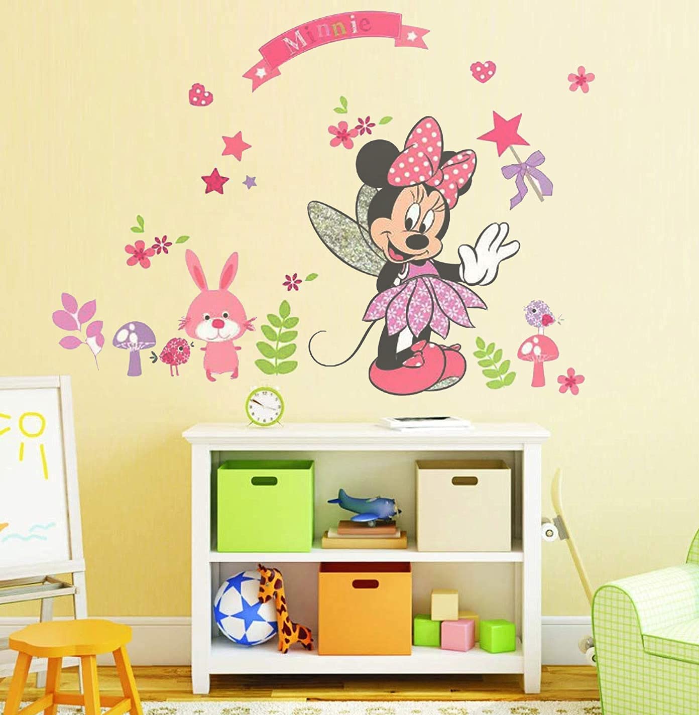 Large Mickey and Minnie Mouse Wall Decals for Kids Baby Bedroom Nursery, Disney Mirror Window Walls Stickers Removeable Vinyl Cartoon Peel and Stick (Minnie Pink)