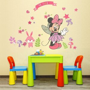 Large Mickey and Minnie Mouse Wall Decals for Kids Baby Bedroom Nursery, Disney Mirror Window Walls Stickers Removeable Vinyl Cartoon Peel and Stick (Minnie Pink)