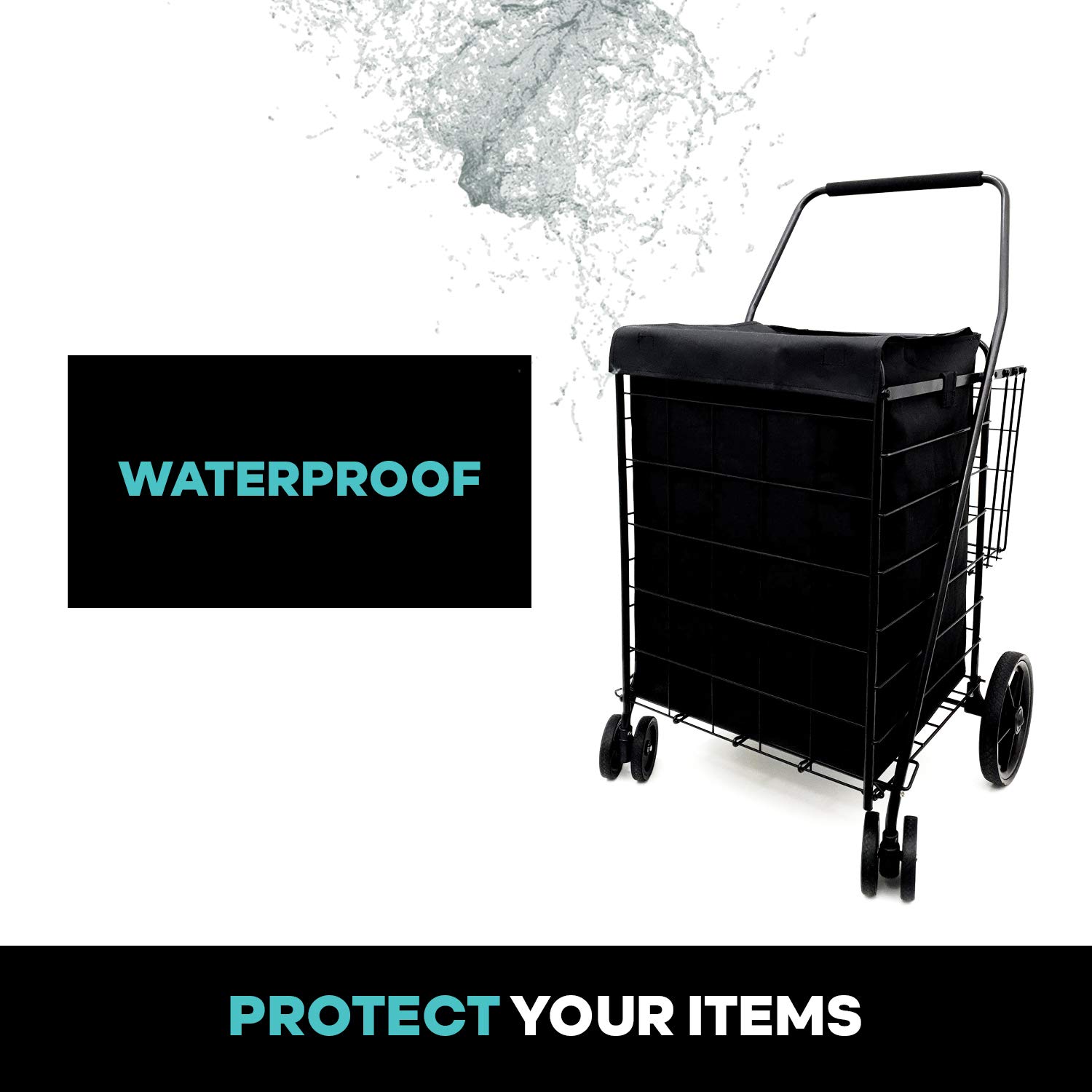 Jumbo Waterproof Shopping Cart Liner, 600D Oxford Zipper Closure, for Groceries & Laundry Bag