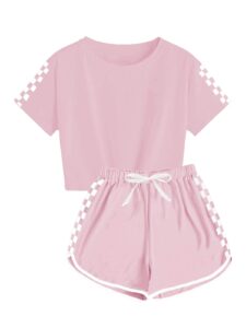 cnjfj cute outfits for girls 10-12 years old plaid shorts sleeve crop tops and shorts sets