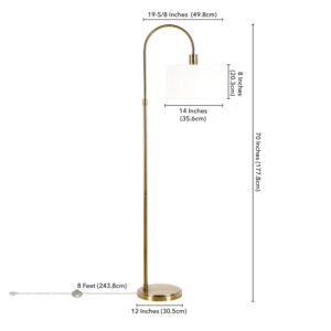 Veronica Arc Floor Lamp with Fabric Shade in Brass/White