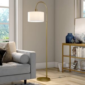 Veronica Arc Floor Lamp with Fabric Shade in Brass/White