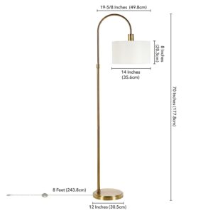 Veronica Arc Floor Lamp with Fabric Shade in Brass/White