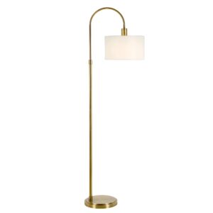 Veronica Arc Floor Lamp with Fabric Shade in Brass/White