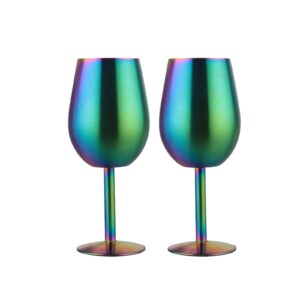 hefute 2pcs stainless steel wine glass multicolor rainbow color drinking glassware cups for water, insulated, shatterproof, unbreakable drinkware iridescent glassware gift set
