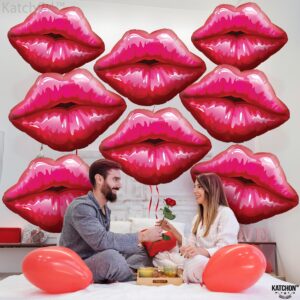 KatchOn, Big Red Lip Balloons Decorations - 30 Inch, Pack of 8 | Kiss Balloons, Galentines Day Decorations for Party | Lips Balloon for Valentines Day Decor | Lips Foil Balloons, Valentines Balloons