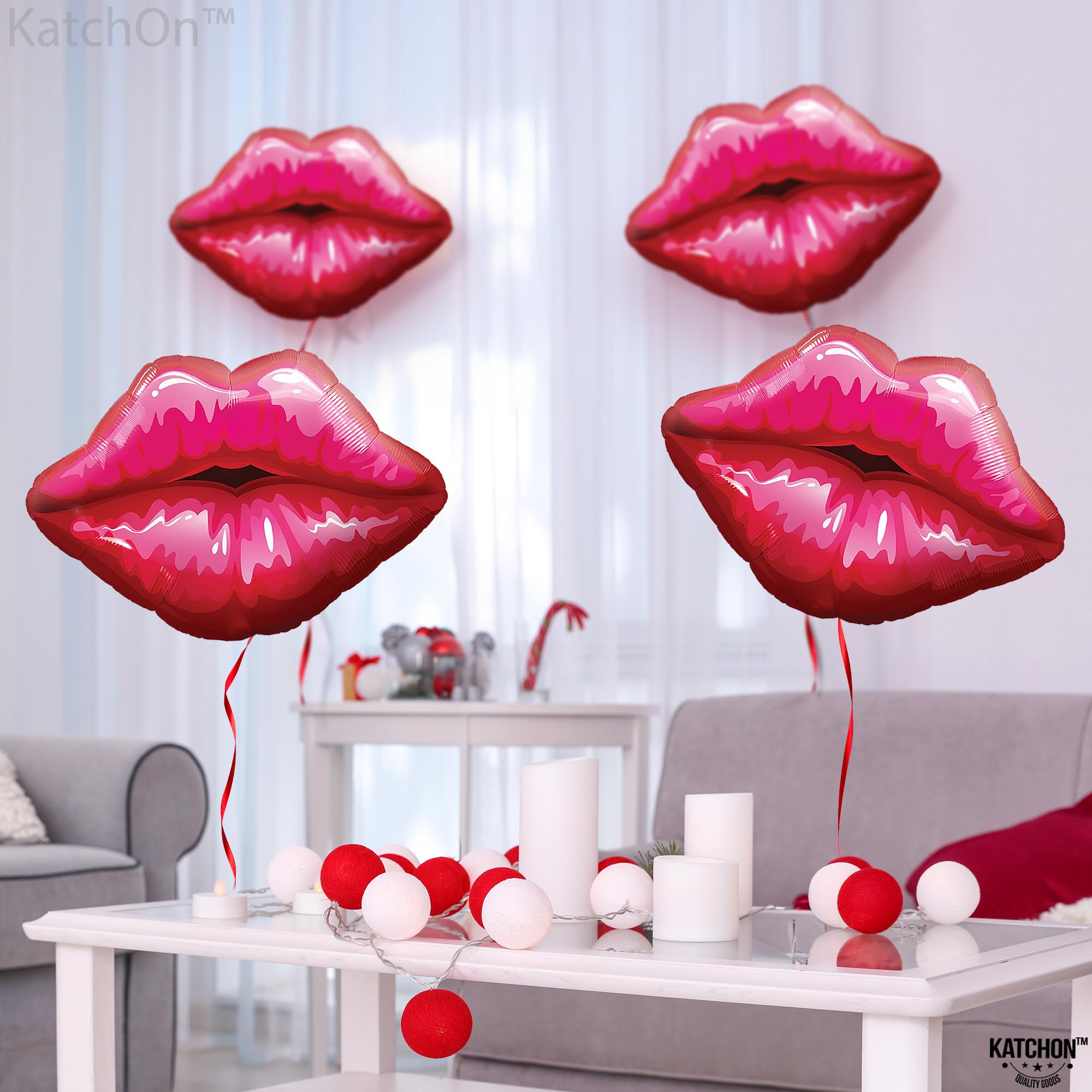 KatchOn, Big Red Lip Balloons Decorations - 30 Inch, Pack of 8 | Kiss Balloons, Galentines Day Decorations for Party | Lips Balloon for Valentines Day Decor | Lips Foil Balloons, Valentines Balloons