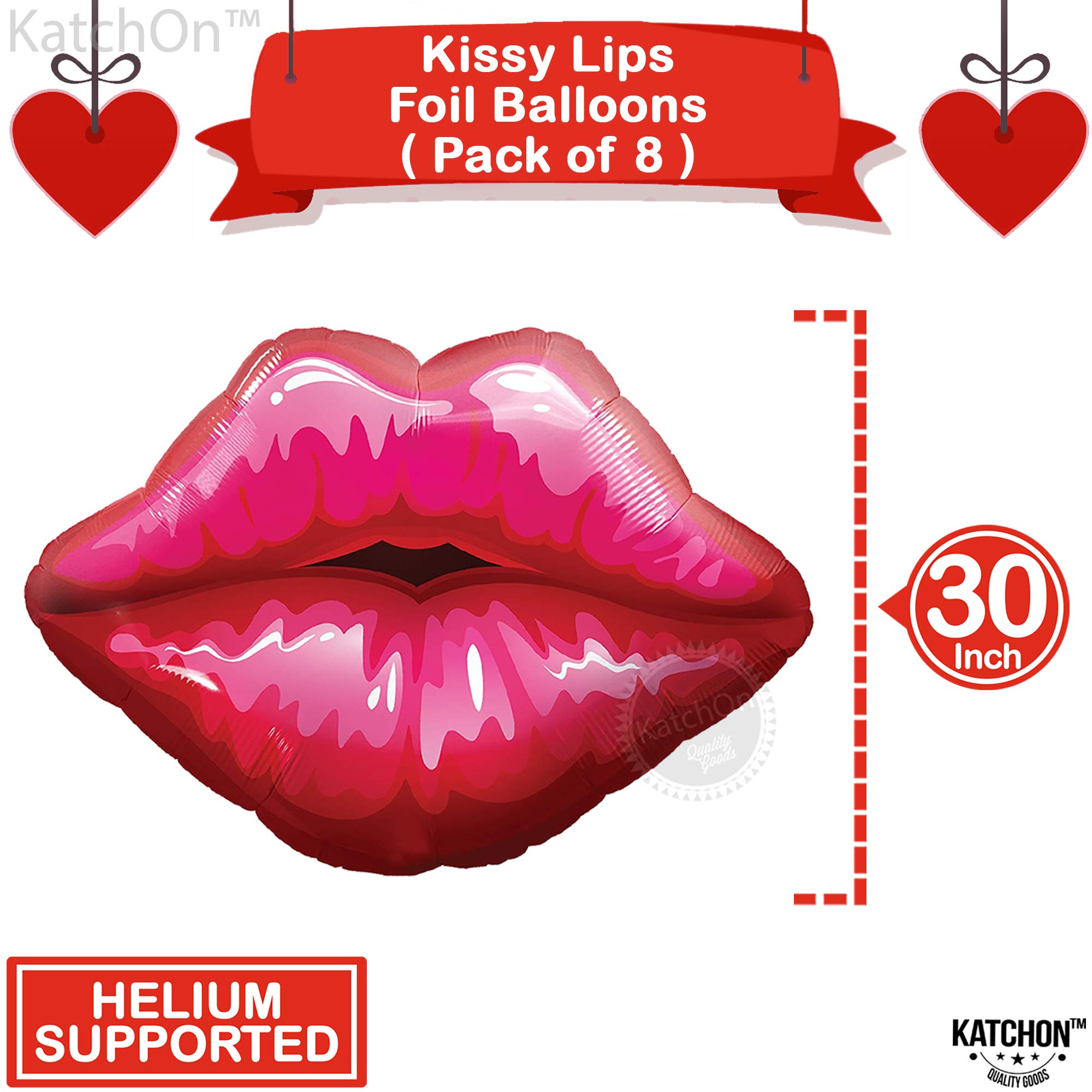 KatchOn, Big Red Lip Balloons Decorations - 30 Inch, Pack of 8 | Kiss Balloons, Galentines Day Decorations for Party | Lips Balloon for Valentines Day Decor | Lips Foil Balloons, Valentines Balloons