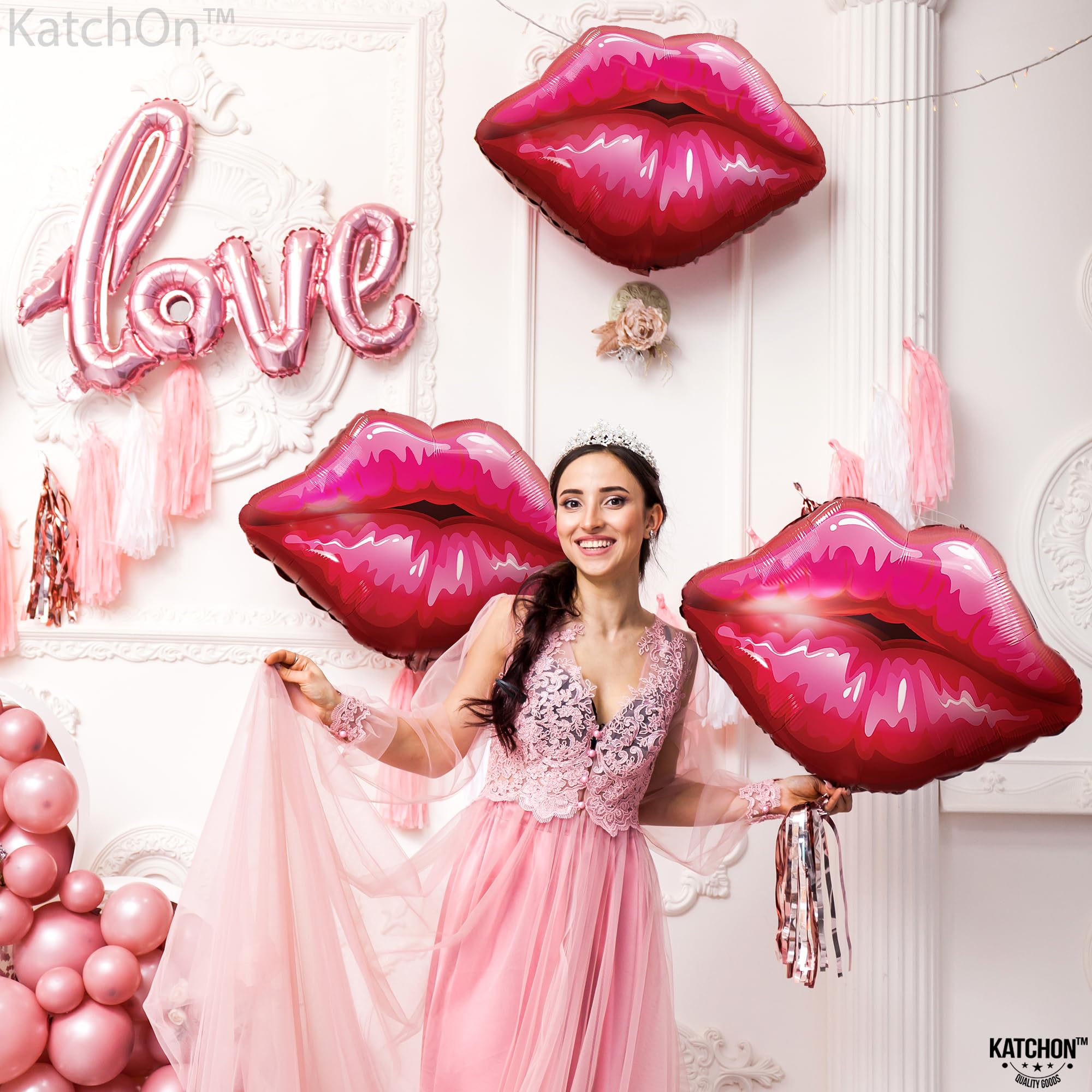 KatchOn, Big Red Lip Balloons Decorations - 30 Inch, Pack of 8 | Kiss Balloons, Galentines Day Decorations for Party | Lips Balloon for Valentines Day Decor | Lips Foil Balloons, Valentines Balloons