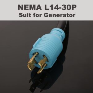 CircleCord 4 Prong 30 Amp to 15 Amp Generator Distribution Adapter, NEMA L14-30P Male to 4X 5-15R/5-20R T-Blade Female with Dust Protection Caps, 10 Gauge 125/250V 7500W