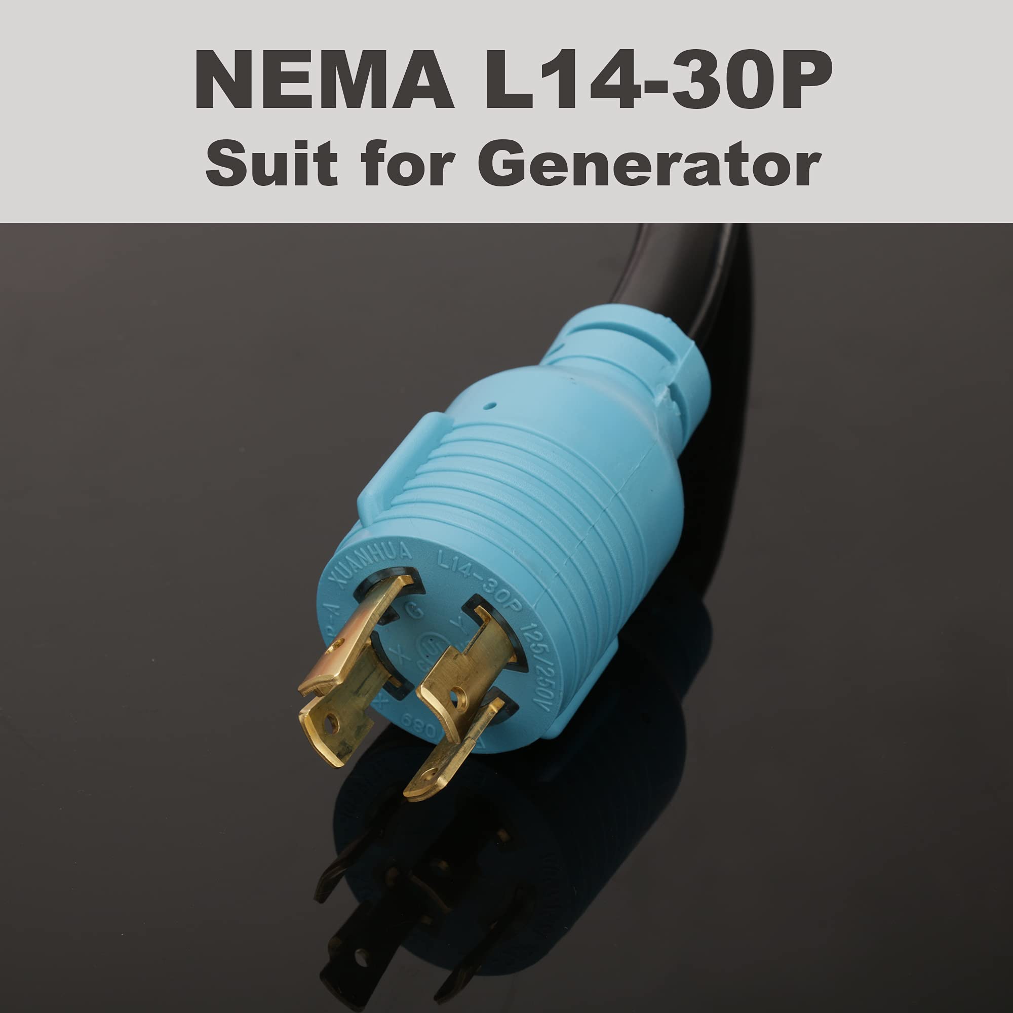 CircleCord 4 Prong 30 Amp to 15 Amp Generator Distribution Adapter, NEMA L14-30P Male to 4X 5-15R/5-20R T-Blade Female with Dust Protection Caps, 10 Gauge 125/250V 7500W