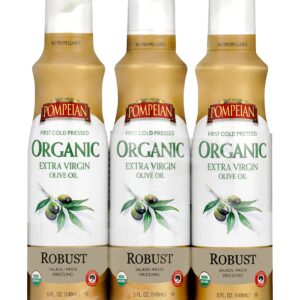 Pompeian USDA Organic Extra Virgin Olive Oil Non-Stick Cooking Spray, Full-Bodied, Perfect for Salads & Pasta, Naturally Gluten Free, Non-Allergenic, Non-GMO, No Propellant, 5 FL. OZ., 3-Pack