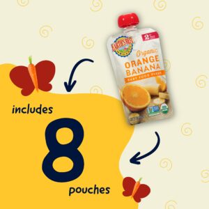 Earth's Best Organic Baby Food Pouches, Stage 2 Fruit Puree for Babies 6 Months and Older, Organic Orange and Banana Puree, 4 oz Resealable Pouch (Pack of 8)