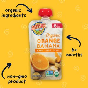 Earth's Best Organic Baby Food Pouches, Stage 2 Fruit Puree for Babies 6 Months and Older, Organic Orange and Banana Puree, 4 oz Resealable Pouch (Pack of 8)