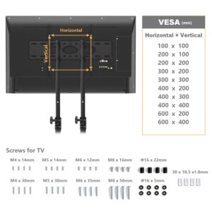 TVON Mobile TV Cart with Wheels for 40-80 Inch LCD LED OLED Flat Curved Screen TVs, Height Adjustable Rolling TV Stand Holds up to 110 lbs, Outdoor TV Stand Trolley Max VESA 600x400mm